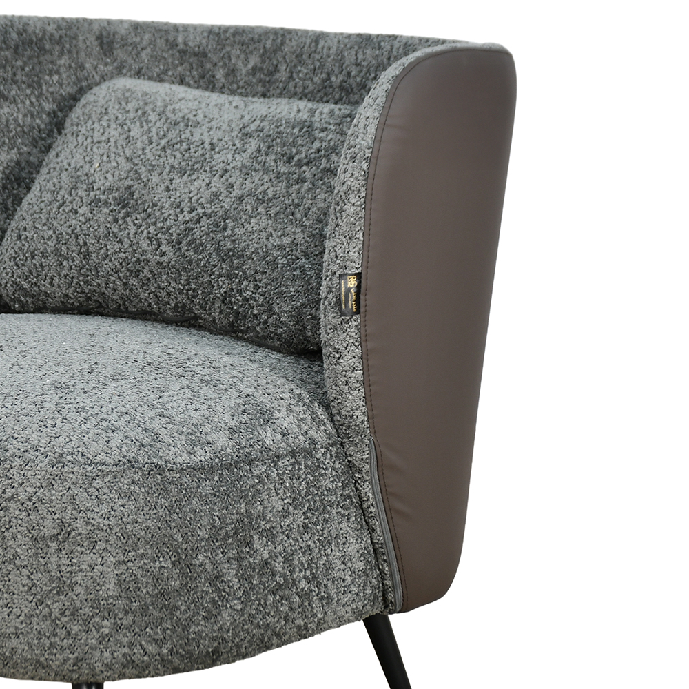 كرسي مفرد فخم مودرن قماش بظهر جلد رمادي غامق