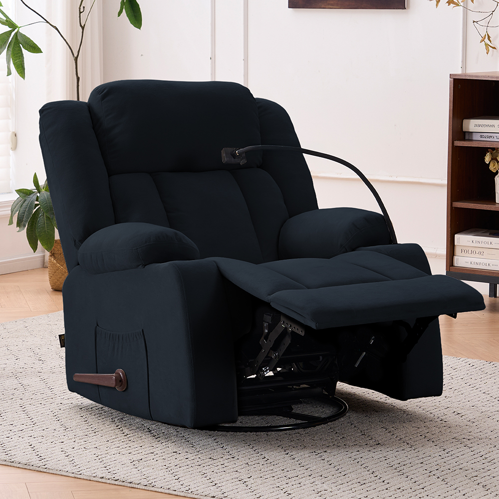 كرسي استرخاء هزاز دوار قماش بحامل جوال أسود