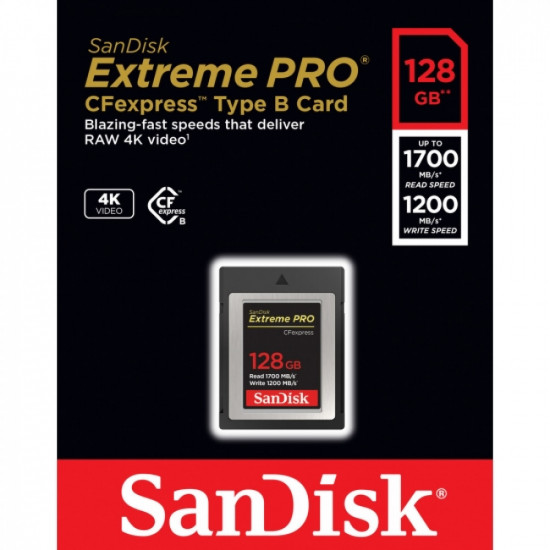 SanDisk 128GB Extreme Pro CFexpress Card Type B 1700/1200 MB/s Read/Write SanDisk 128GB Extreme Pro CFexpress Card Type B 1700/1200 MB/s Read/Write