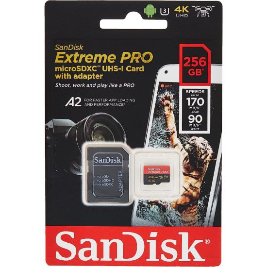 SanDisk 256GB Extreme Pro UHS-I microSDXC Memory Card with SD Adapter