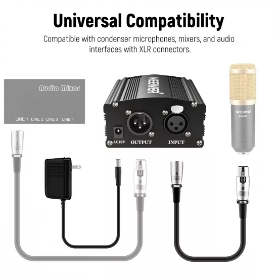 NEEWER NW-100 48V Phantom Power Supply with Adapter NEEWER NW-100 48V Phantom Power Supply with Adapter