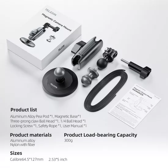 TELESIN Aluminum Alloy Magnetic Base Camera Mount TELESIN Aluminum Alloy Magnetic Base Camera Mount