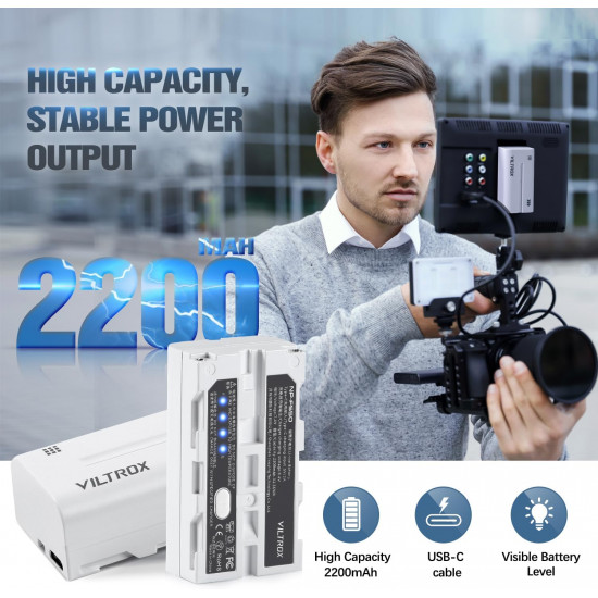 VILTROX NP-F550 Battery 2200mah with USB-C Charging Port
