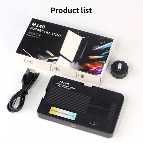 M140 Pocket Fill Light Dimmable 2700-6500k 2000mAh Portable LED Video Light M140 Pocket Fill Light Dimmable 2700-6500k 2000mAh Portable LED Video Light