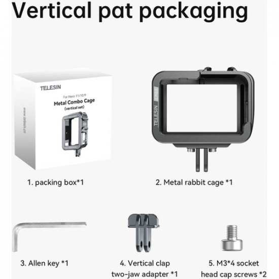 TELESIN Aluminum Cage with Vertical Frame for GoPro HERO 13/12/11/10/9 TELESIN Aluminum Cage with Vertical Frame for GoPro HERO 13/12/11/10/9