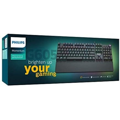 كيبورد مومينتم ميكانيكي سلكي للالعاب من فيليبس، لون اسود 