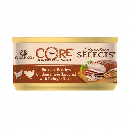 طعام معلب WELLNESS CORE للقطط 79 جم بشرائح الدجاج والديك الرومي طعام معلب WELLNESS CORE للقطط 79 جم بشرائح الدجاج والديك الرومي