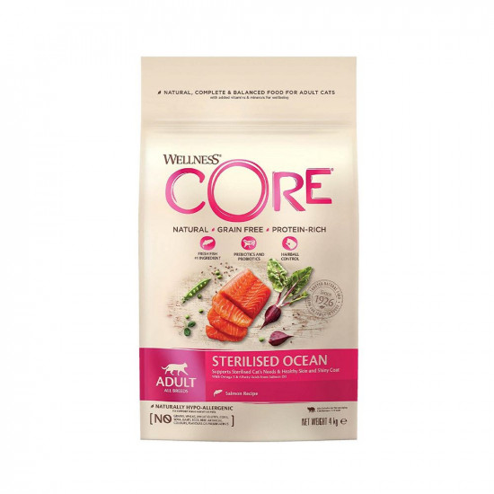 دراي فود ويلنس كور WELLNESS CORE للقطط المعقمة بالسلمون و ثمار البحر 