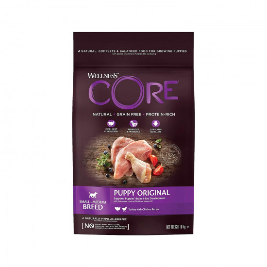 طعام جاف ويلنس كور WELLNESS CORE للجراء بالديك الرومي والدجاج خالي من الحبوب طعام جاف ويلنس كور WELLNESS CORE للجراء بالديك الرومي والدجاج خالي من الحبوب