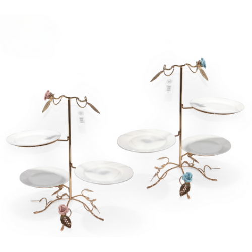 شيالة حلاوة سيراميك ادوار بثلاث صحون مزينة بالورد