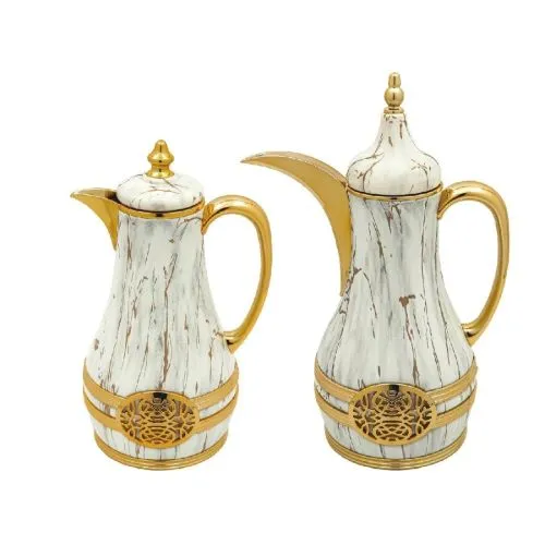 طقم ترامس فاخر باللون الأبيض ونقوش رخامية ١+١لتر 