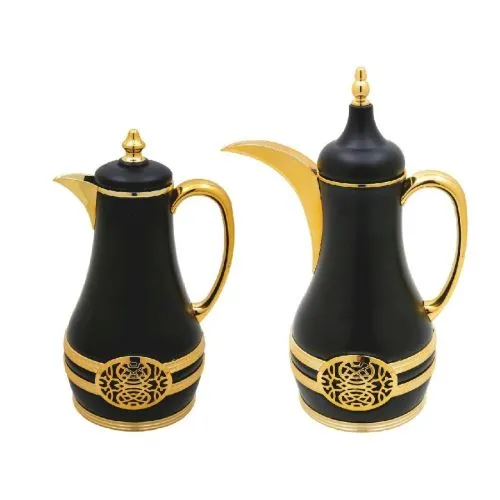 طقم ترامس فاخر باللون الأسود ومسكة ذهبية 1-1لتر 