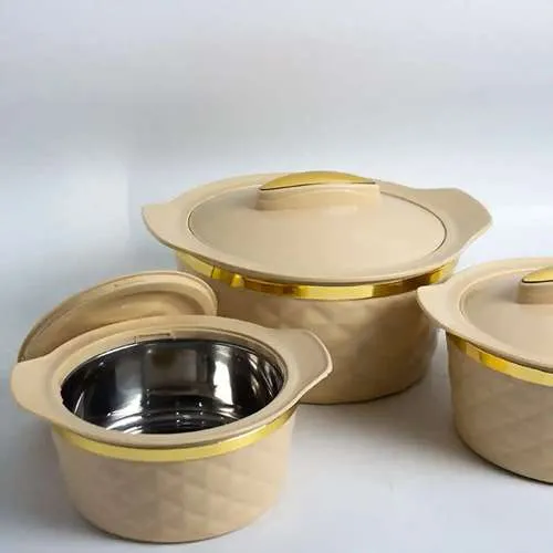 طقم حافظات أنيقة باللون البيج والذهبي 3 احجام مختلفة 