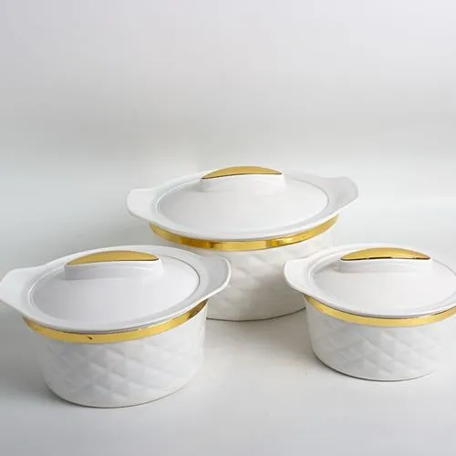 طقم حافظات طعام باللون الأبيض والذهبي 3 احجام مختلفة