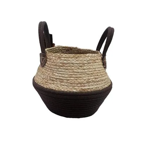 سلة تخزين و ديكور منسوجة بستايل ريفي بلونين بني وبيج حجم صغير سلة تخزين و ديكور منسوجة بستايل ريفي بلونين بني وبيج حجم صغير