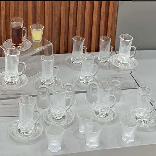 طقم فناجيل قهوه وشاي شفافه أنيقه للمشروبات الساخنة