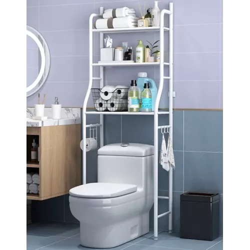  ستاند تخزين وتنظيم للحمام باللون الأبيض ٣ رفوف 