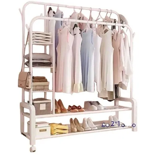 منظم وعلاقة للملابس الثنائي الابيض مع رفوف إضافية للتنظيم