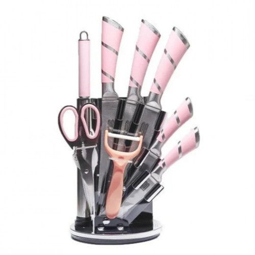 طقم سكاكين مع ستاند 9 قطع لون وردي 26-72758 طقم سكاكين مع ستاند 9 قطع لون وردي 26-72758