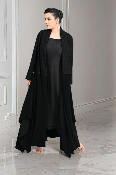 عباية كريب أسود 01017 عباية كريب أسود 01017