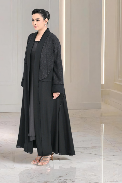 عباية كريب أسود و جاكار 01016 عباية كريب أسود و جاكار 01016