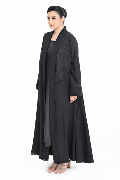 عباية كريب أسود و جاكار 01016