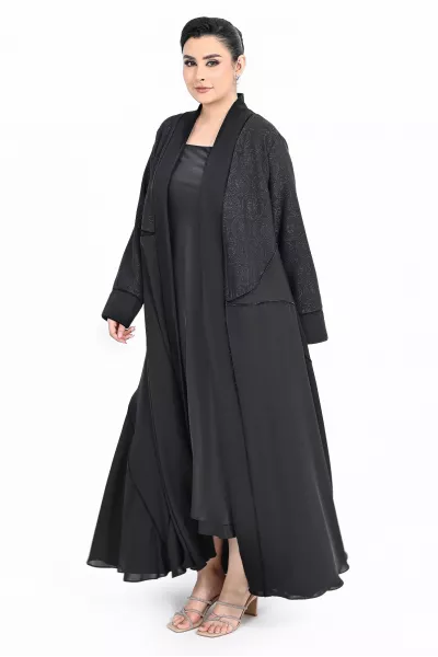عباية كريب أسود و جاكار 01016