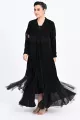 عباية كريب أسود و تافتا 01014