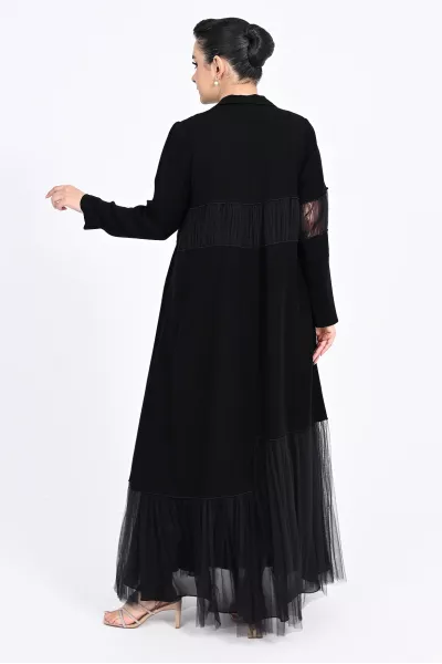 عباية كريب أسود و تافتا 01014