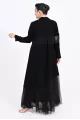 عباية كريب أسود و تافتا 01014