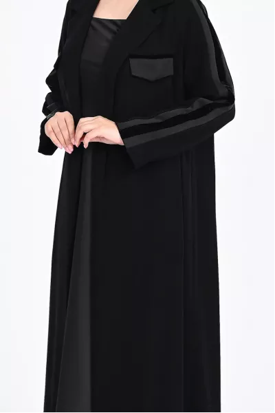 عباية كريب أسود مع جاكار 01012