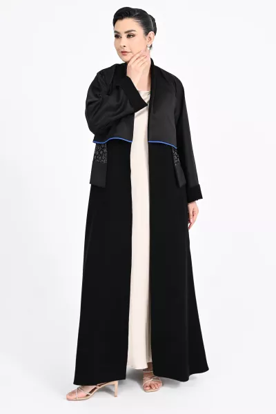 عباية كريب أسود مع جاكار 0108