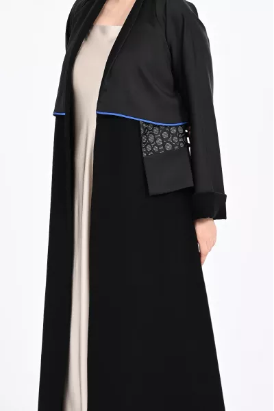 عباية كريب أسود مع جاكار 0108