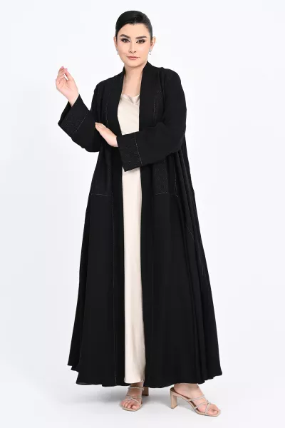 عباية كريب أسود مع جاكار 0107