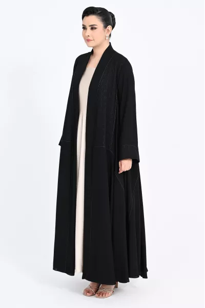 عباية كريب أسود مع جاكار 0107