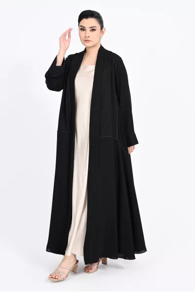 عباية كريب أسود مع جاكار 0107