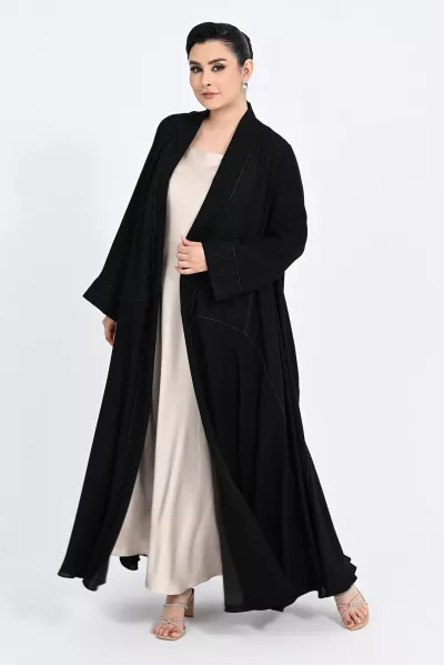 عباية كريب أسود مع جاكار 0107