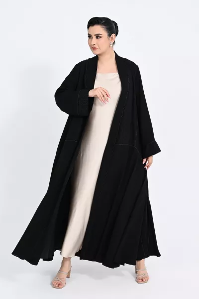 عباية كريب أسود مع جاكار 0107