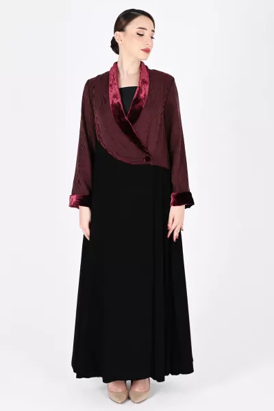 عباية كريب مع قطيفة حرير ومخمل 01040