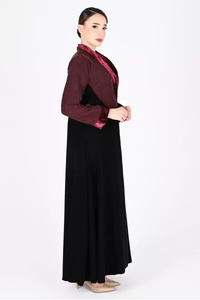 عباية كريب مع قطيفة حرير ومخمل 01040