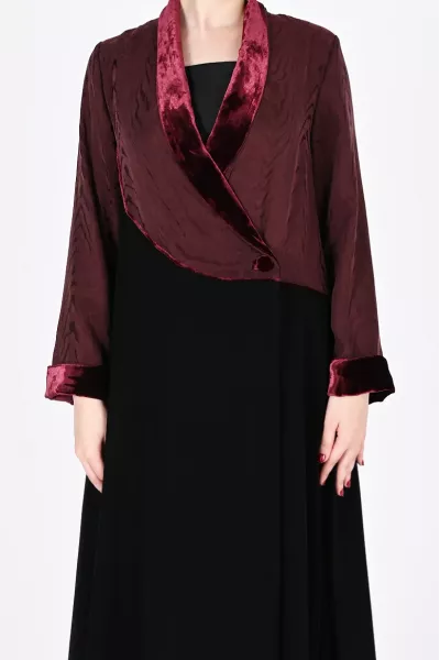 عباية كريب مع قطيفة حرير ومخمل 01040