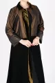 عباية 01043 تافتا بني داكن مع كريب وأساور جلد