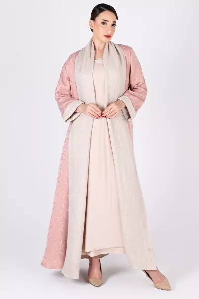 عباية بوجهين قابلة للعكس وردي فاتح وبيج 01041