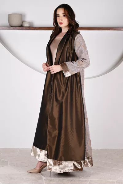 عباية 01044 قماش ميكونوس المطرز الثقيل من الأورجانزا