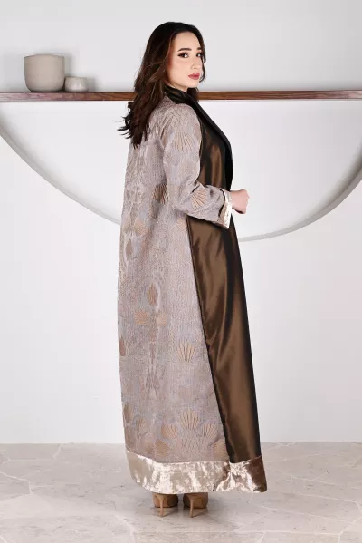 عباية 01044 قماش ميكونوس المطرز الثقيل من الأورجانزا