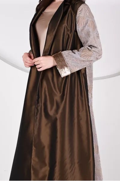 عباية 01044 قماش ميكونوس المطرز الثقيل من الأورجانزا