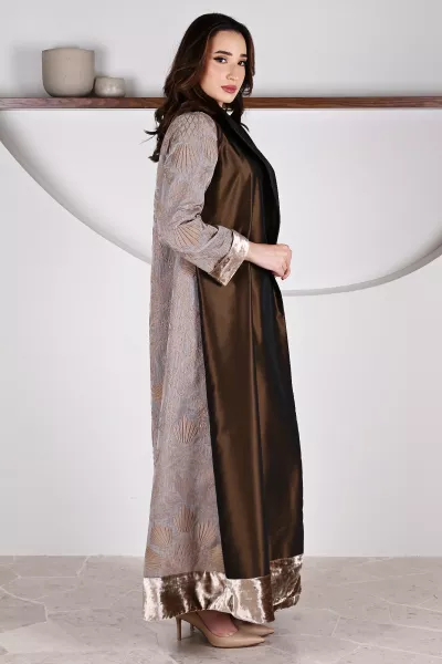 عباية 01044 قماش ميكونوس المطرز الثقيل من الأورجانزا