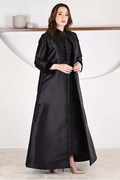 عباية 01046 فستان من الحرير التفتا الأسود العميق