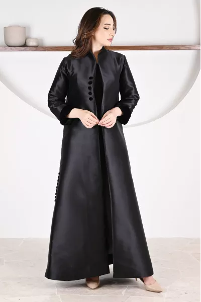 عباية 01046 فستان من الحرير التفتا الأسود العميق