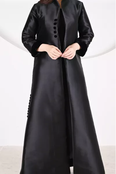 عباية 01046 فستان من الحرير التفتا الأسود العميق
